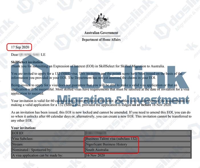 Bảo lãnh Bang visa 132A - Nam Úc (Adelaide), Mr Le 09.2020(doslink.com.vn)