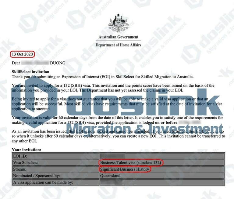 Bảo lãnh Bang Queensland – Visa 132A Doanh Nhân Tài Năng, KH Dương … 13/10/2020