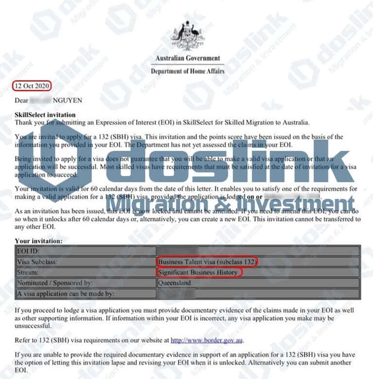 Bảo lãnh Bang Queensland – Visa 132A Doanh Nhân Tài Năng, KH Nguyễn … 12/10/2020