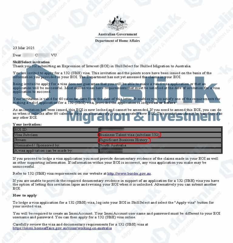 Bảo Lãnh Bang Nam Úc Visa 132A ngày 24/03/2021