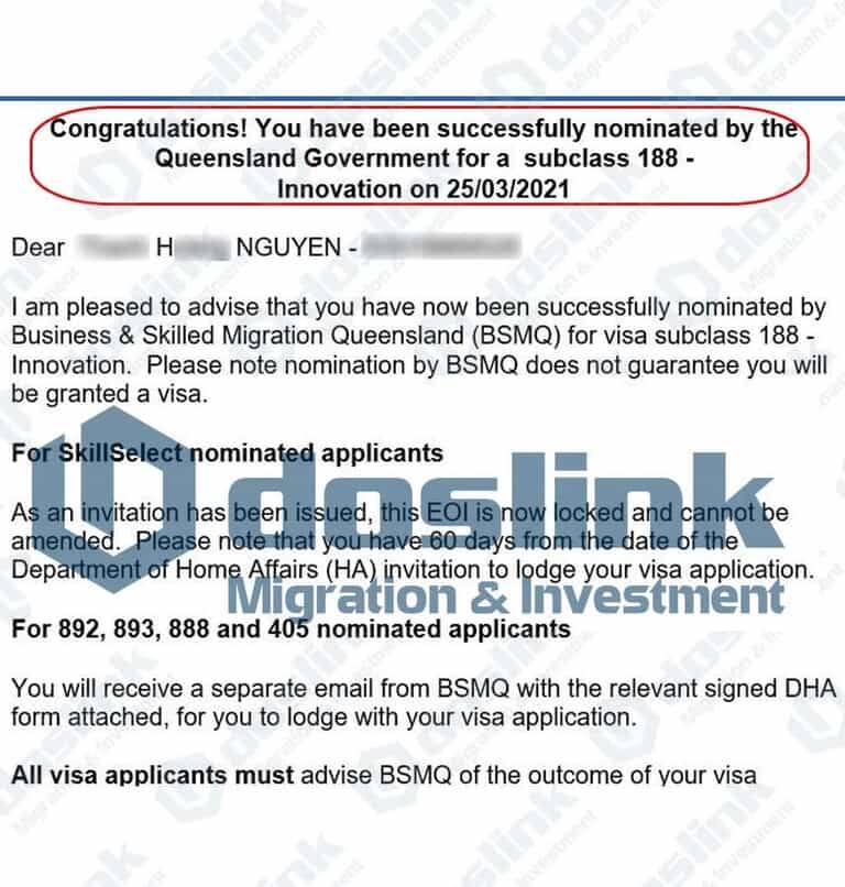 Bảo lãnh Bang Queensland Visa 188A ngày 25.03.2021