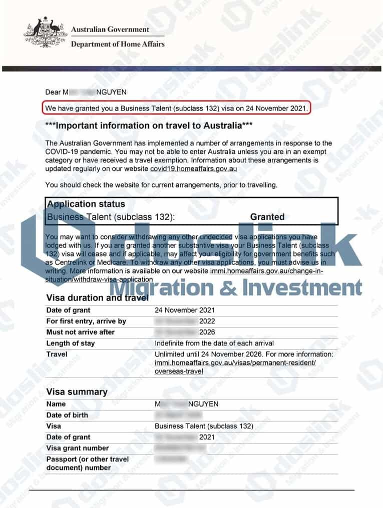 Kết quả visa 132A bang Nam Úc ngày 24/11/2021