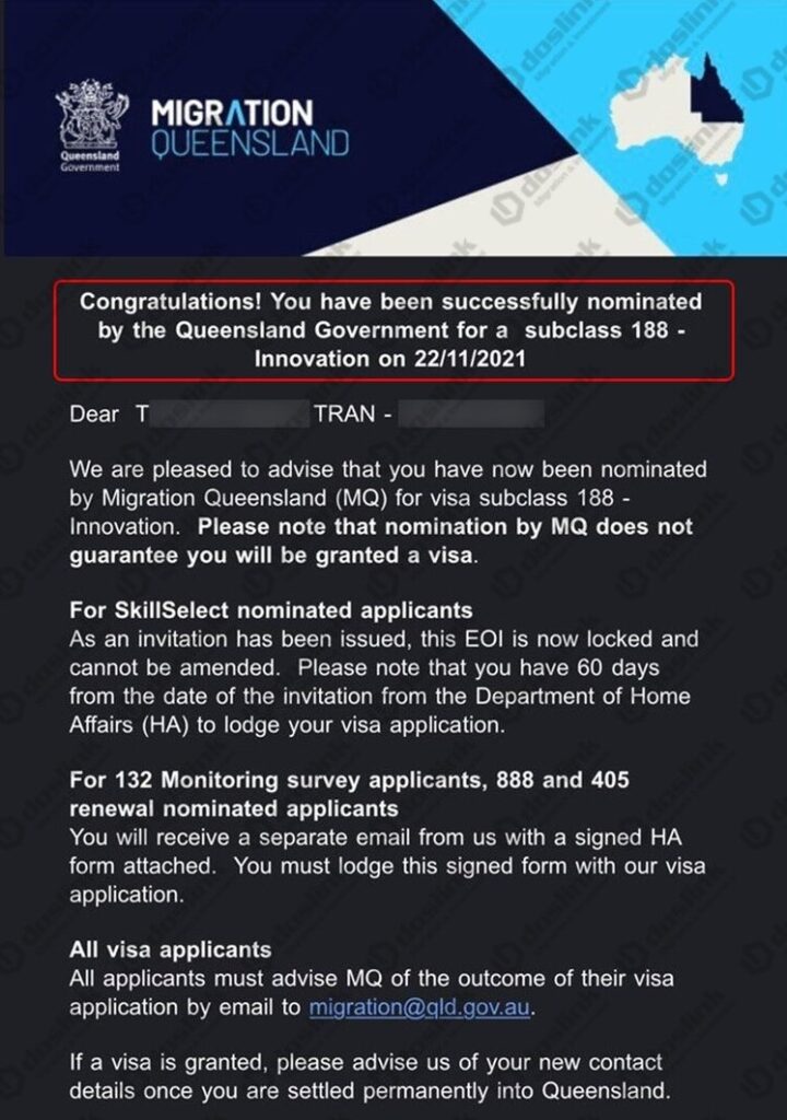 Bảo lãnh bang Queensland visa 188A ngày 22/11/2021