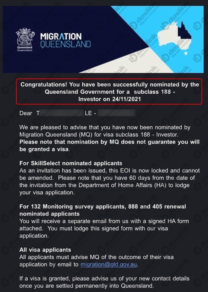 Bảo lãnh bang Queensland visa 188B ngày 22/11/2021