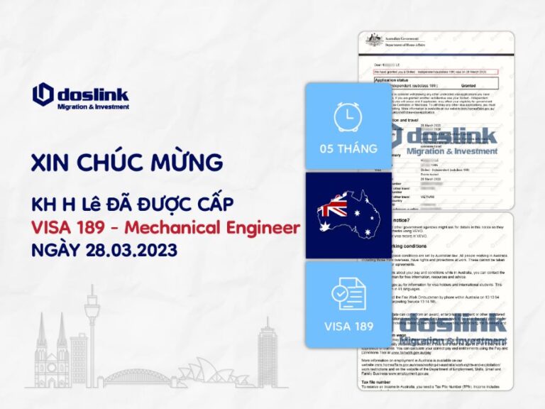 Kết quả visa 189 thường trú - tay nghề độc lập ngành Mechanical Engineer.