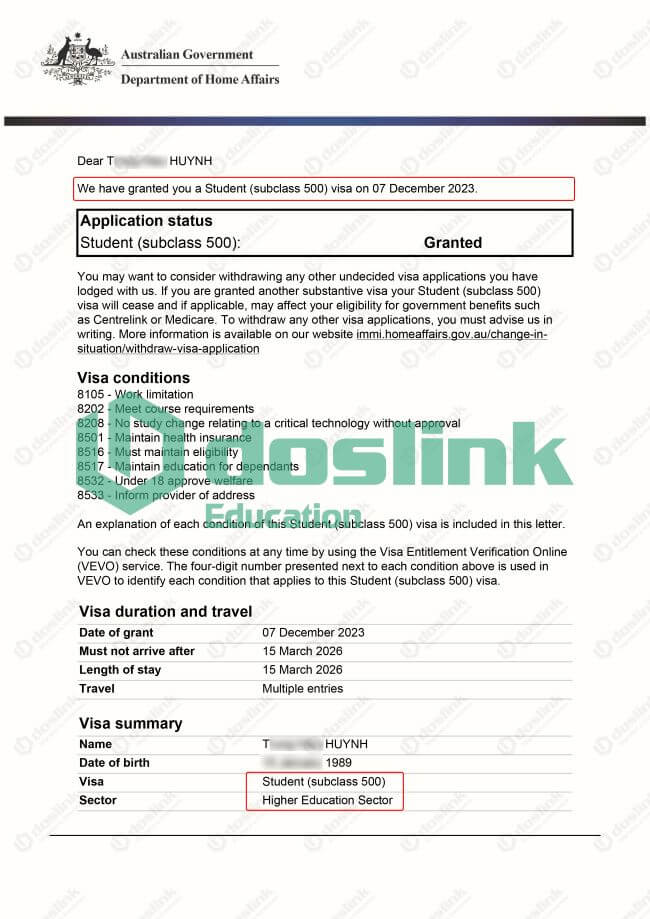 visa 500 thạc sĩ ngành Information Technology