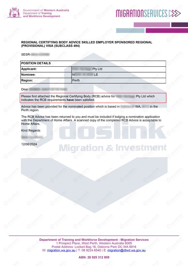 RCB Doanh nghiệp Bảo lãnh visa 494 - Ms N. Lê