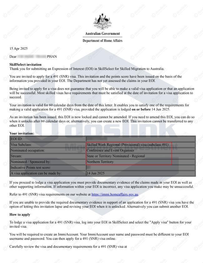 State nomination visa 491 MINT - Conference and Event Organiser