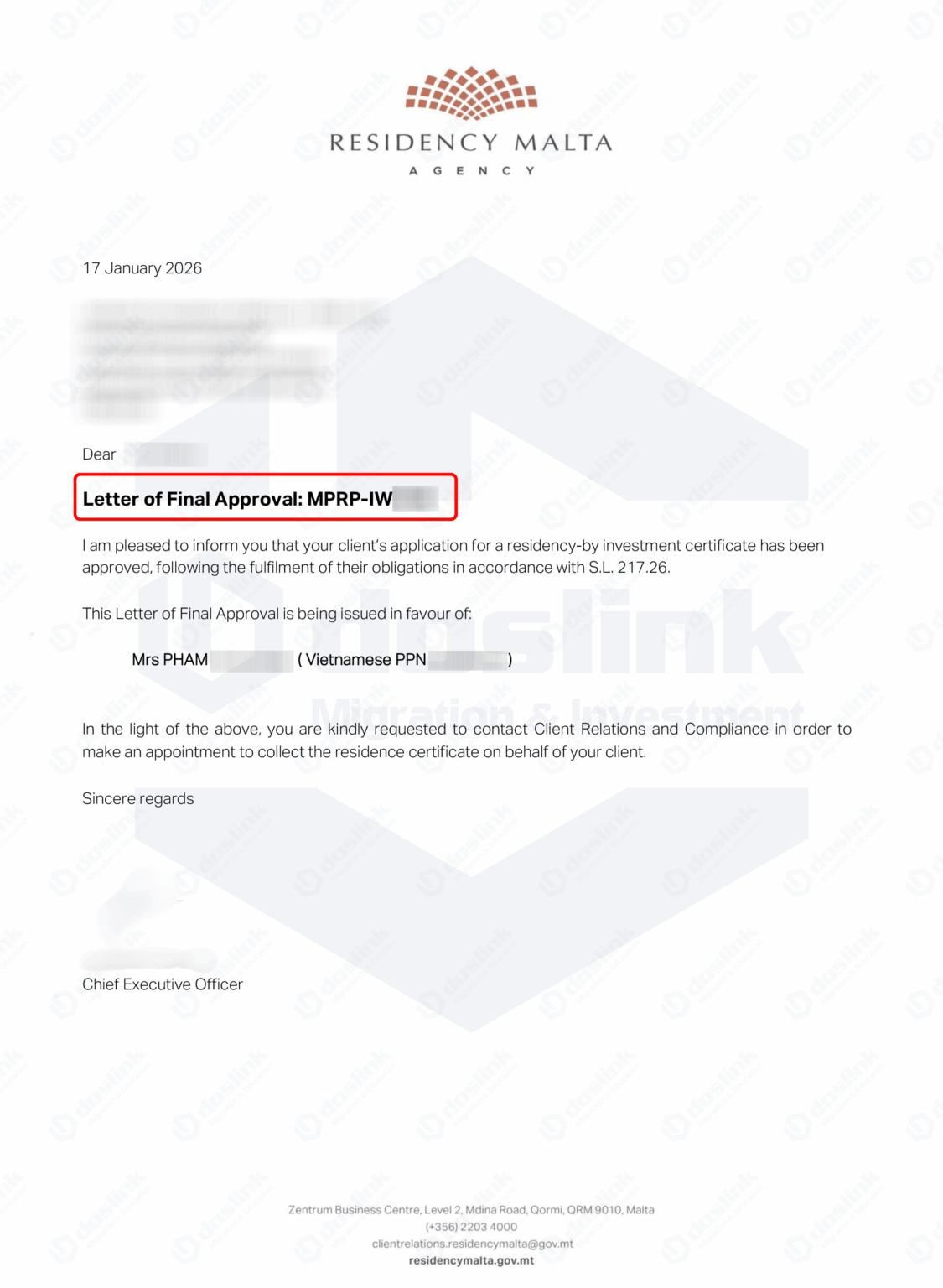 Thư chấp thuận chính thức