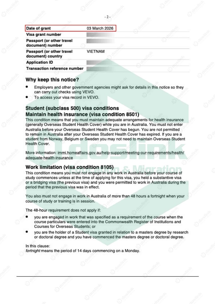 Case study - kết quả visa du học Úc - M.Đặng (2)