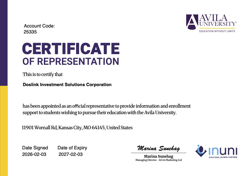 Agent Certificate - Avila University