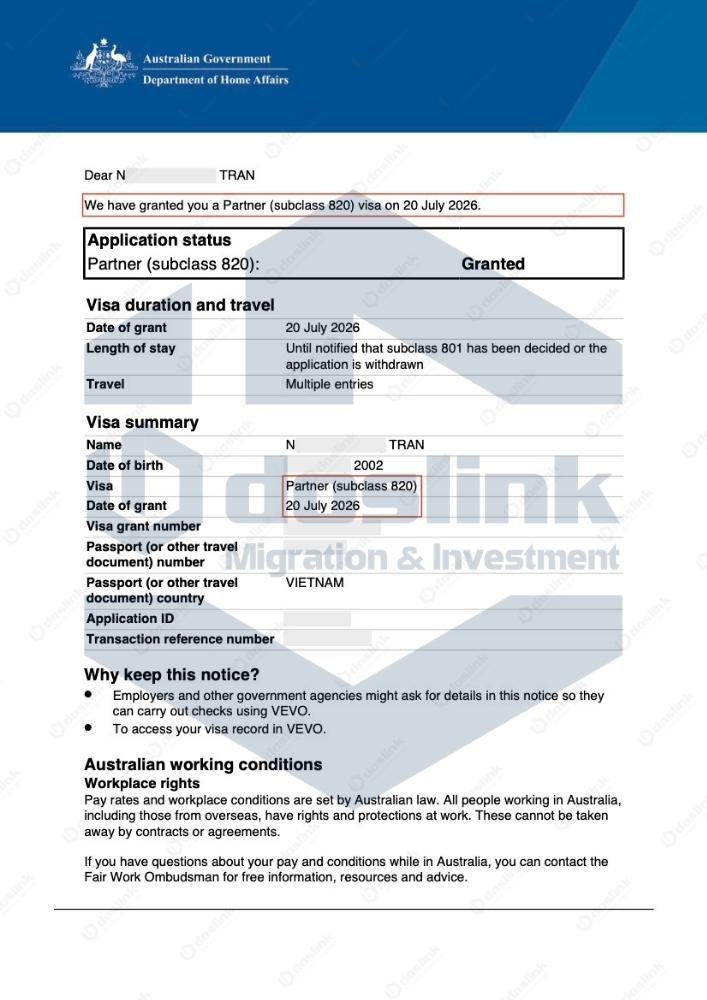kết quả visa 820 - N.Trần